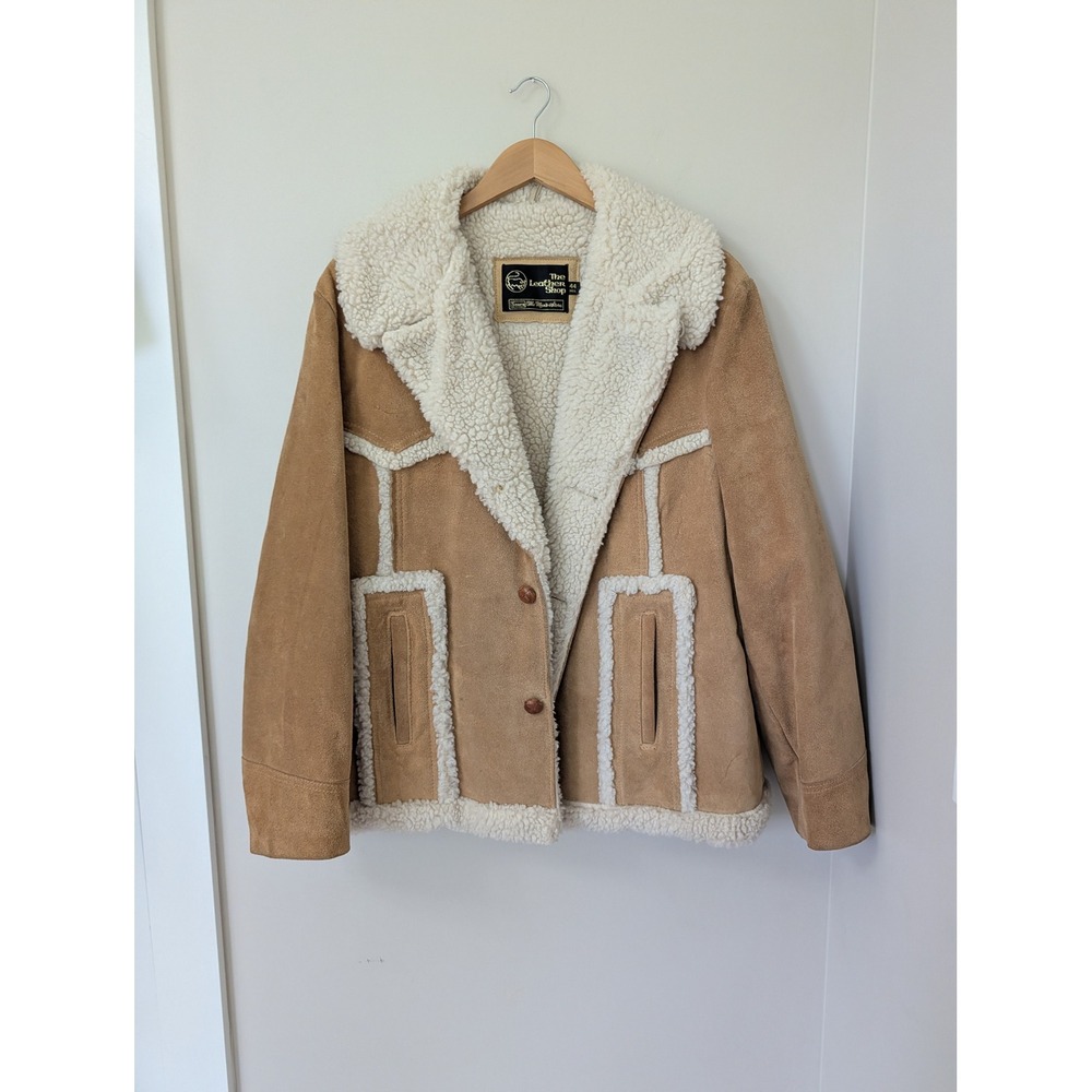 Vintage Sears Western Suede Leather Jacket Sherpa Rancher Marlboro Man Mens